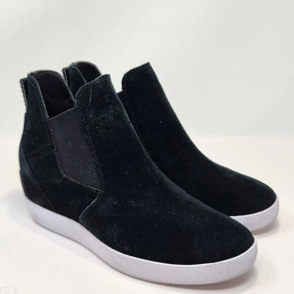 Sorel Out N About Slip On Wedge Bootie Size 6 Black Waterproof Suede Ankle Boots - Picture 1 of 8